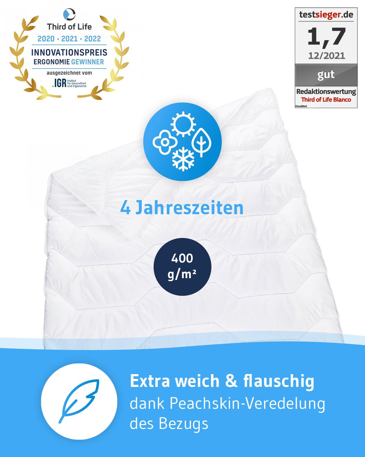 Third of Life 4-Jahreszeitenbett BLANCO Ganzjahresdecke, Bezug: Superweiche günstig online kaufen