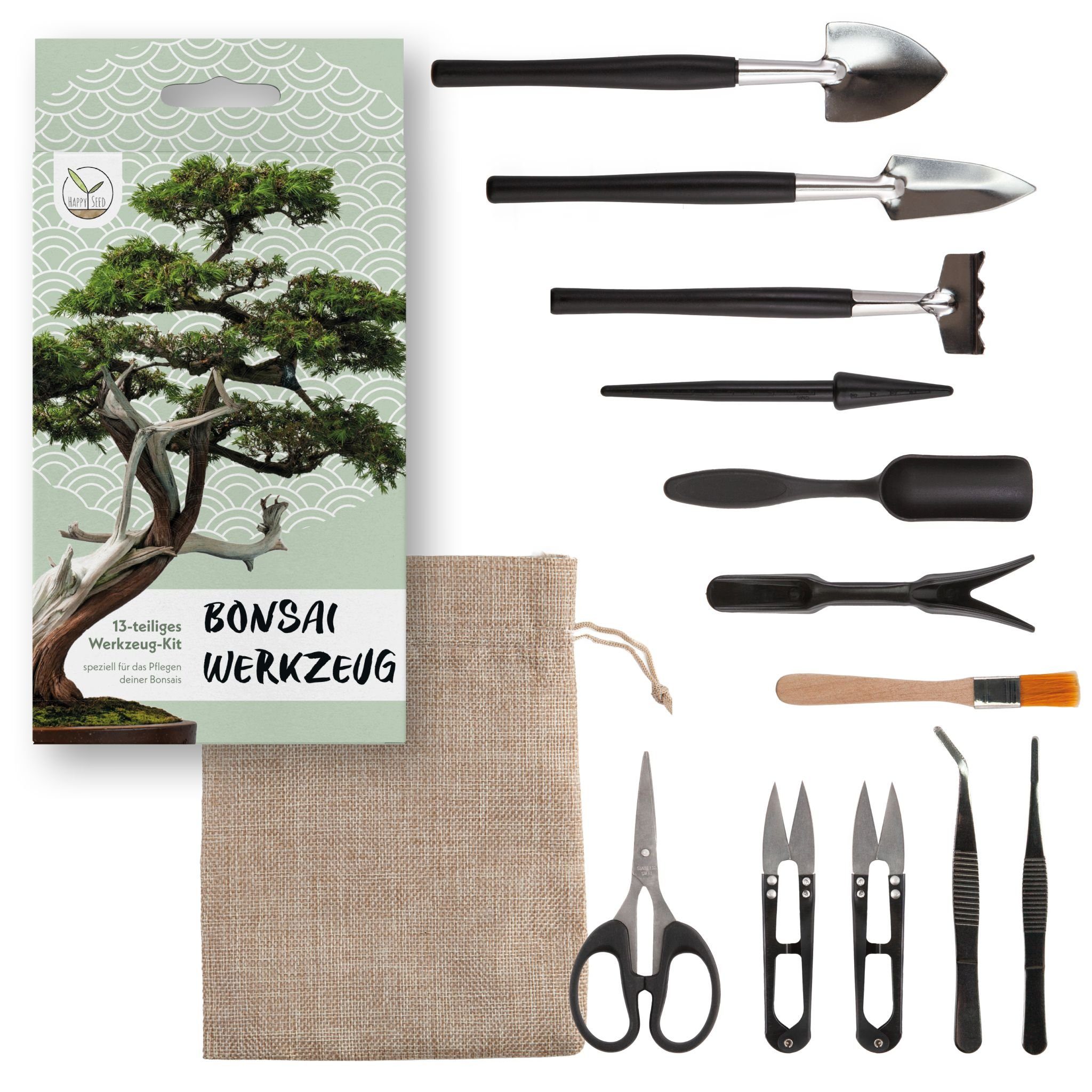 HappySeed Gartenpflege-Set Bonsai Werkzeug-Set 13-teilig mit praktischem Au günstig online kaufen