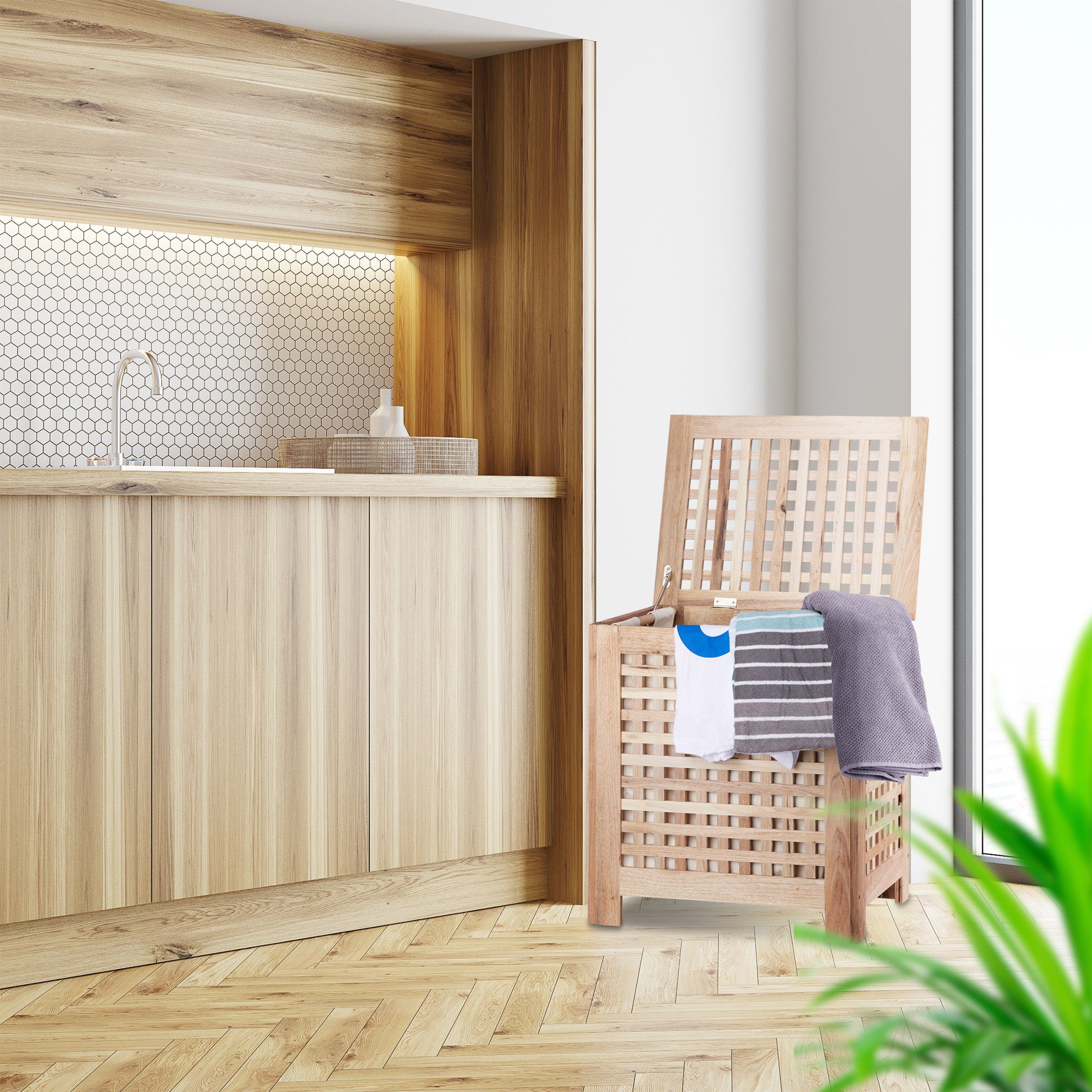 relaxdays Wäschetruhe Walnuss günstig online kaufen