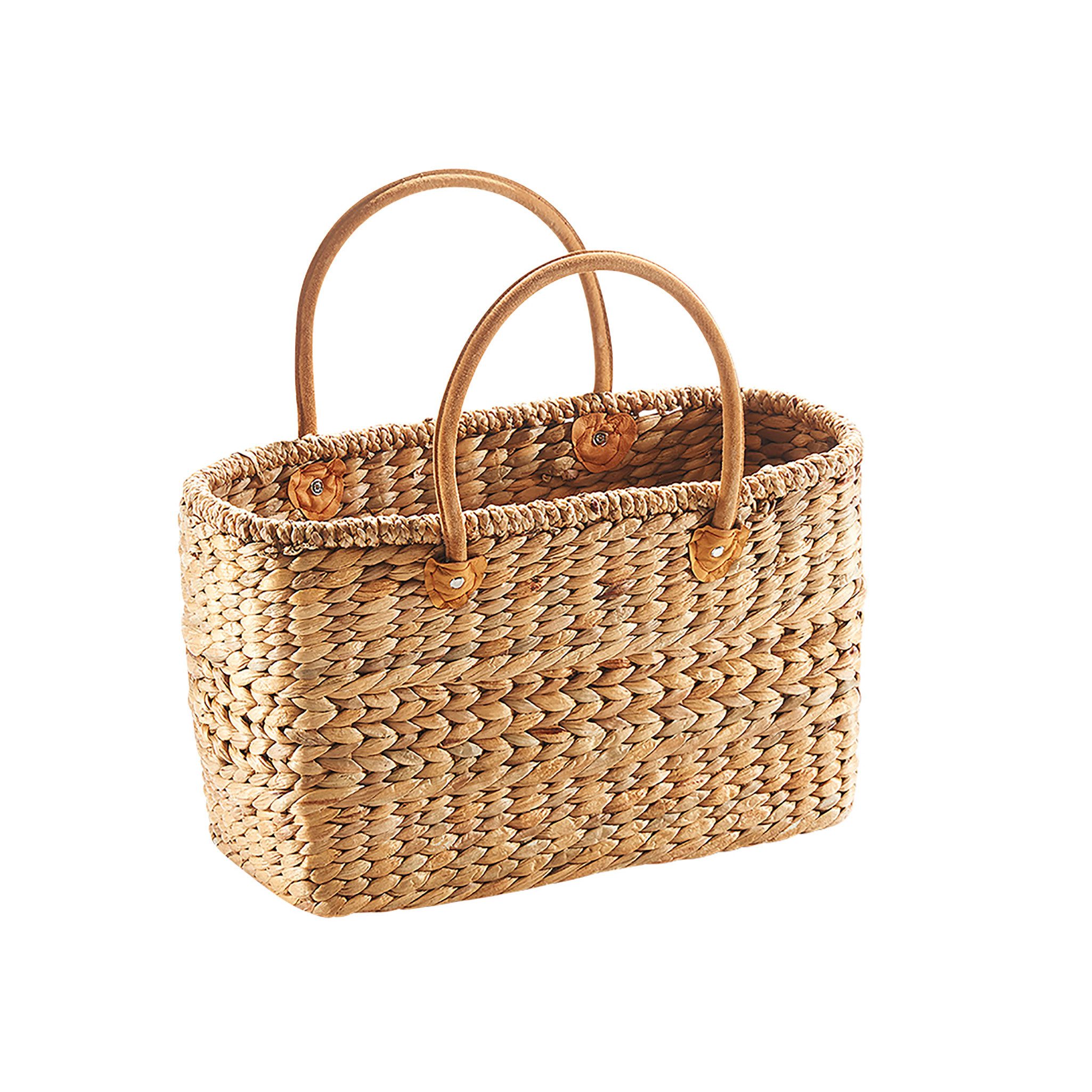 Shopper Korbtasche aus Wasserhyazinthe - Lederhenkel