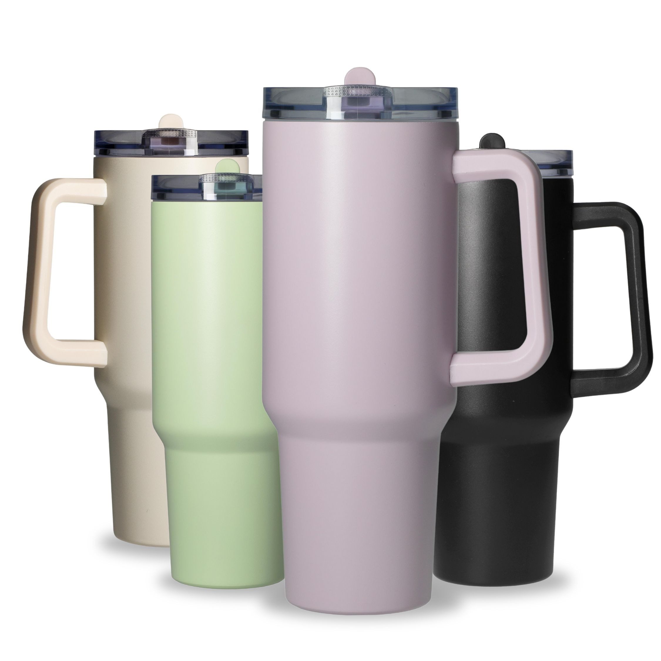 elasto Becher Edelstahl Trinkbecher mit Deckel und Strohhalm 1,2 Liter, isoliert, robust, für unterwegs