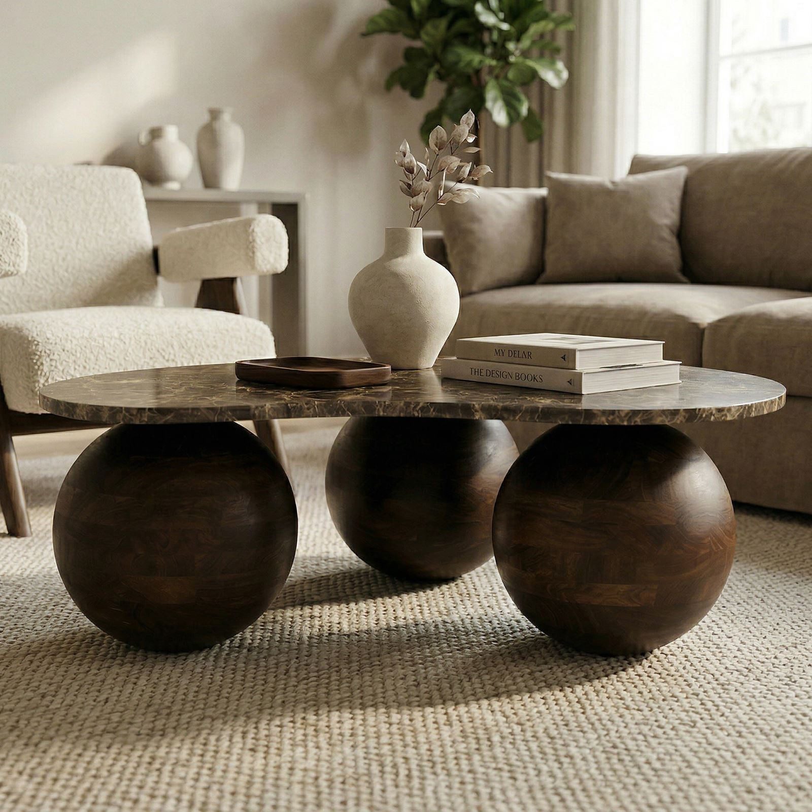 IDIMEX Couchtisch LUNI, Beistelltisch mit organischer Tischplatte aus Emperador Marmor Braun