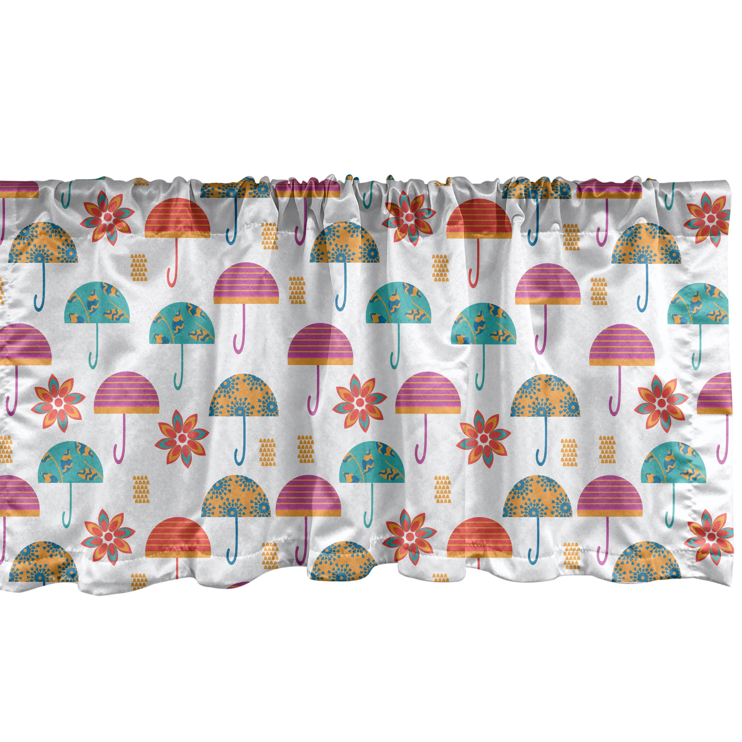 Scheibengardine Vorhang Volant für Küche Schlafzimmer Dekor mit Stangentasche, Abakuhaus, Microfaser, Regenschirm Bunte Blumen