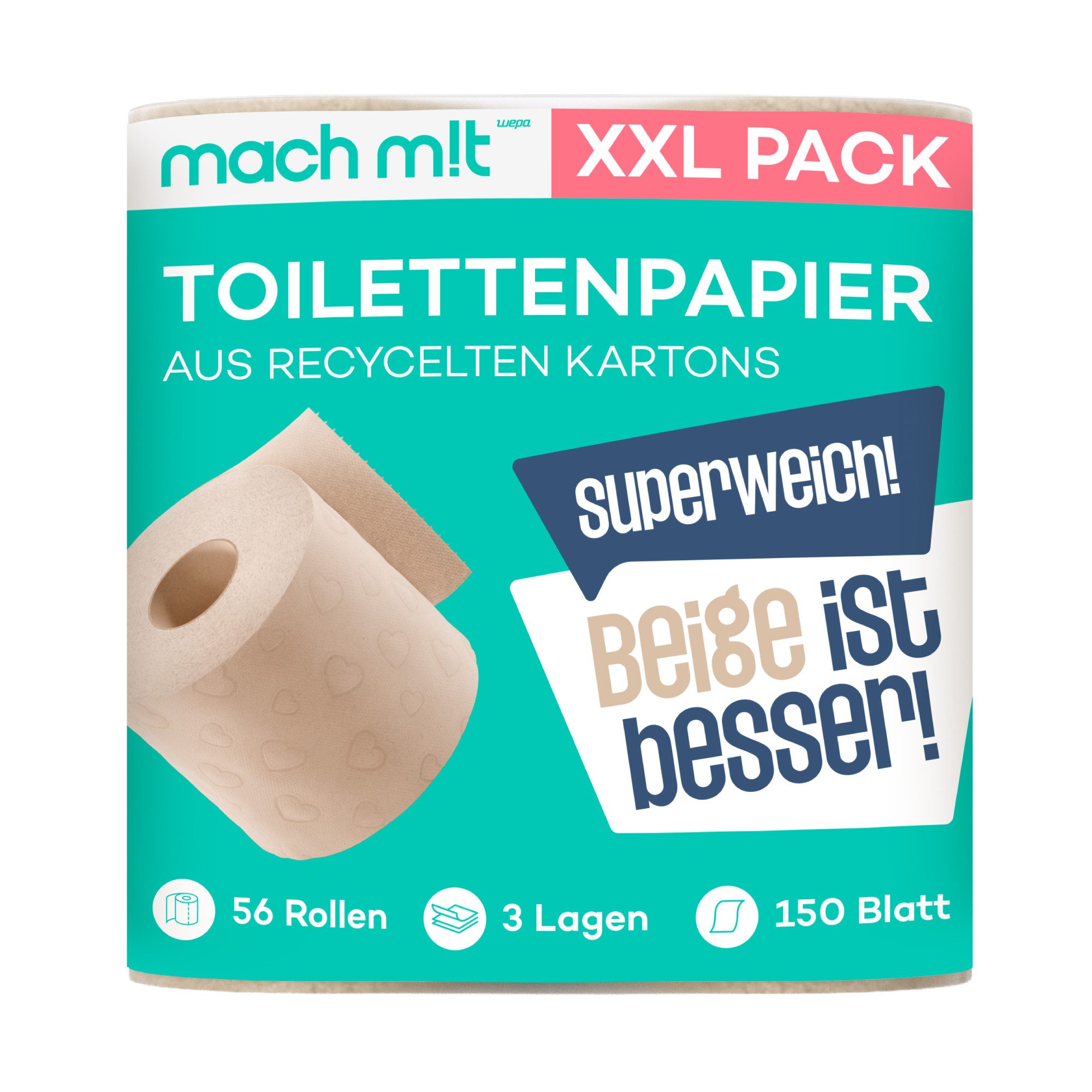 mach m!t Toilettenpapier 3-lagig - extra weich & frei von Bleichmitteln (56-St)