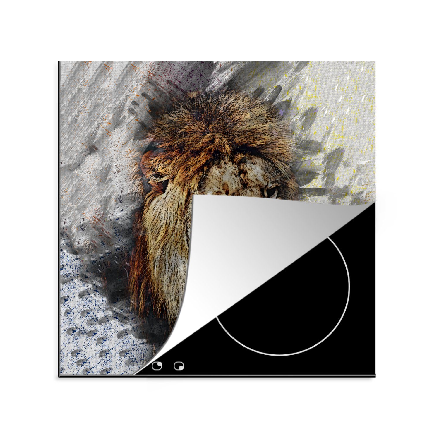 MuchoWow Herdblende-/Abdeckplatte küche - Farben, cm, (1 Löwe 78x78 - Muster Ceranfeldabdeckung, tlg), für Vinyl, Arbeitsplatte