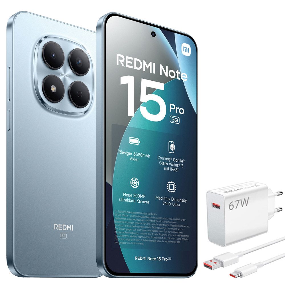 Xiaomi Redmi Note 15 Pro 5G 8+256GB Smartphone & 67W HyperCharge Handy (200 MP Kamera)