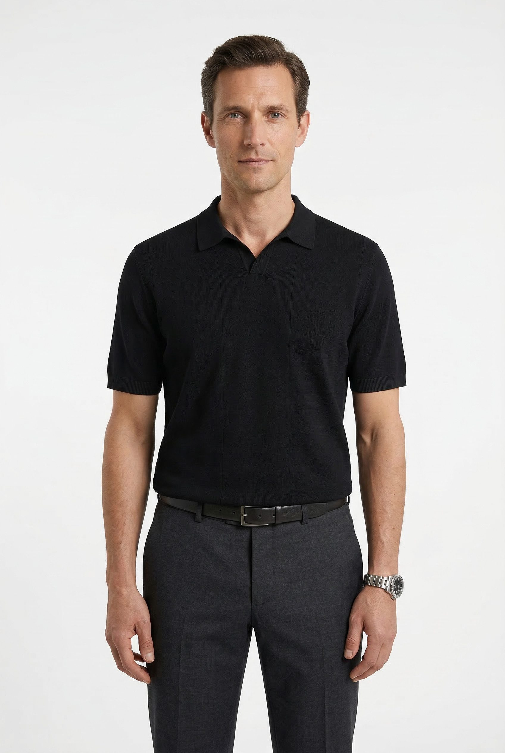 OLYMP Poloshirt Strick Casual mit geripptem Kragen, unifarben