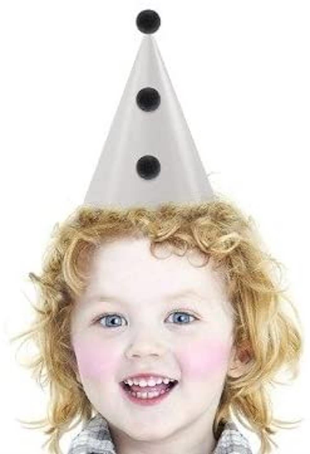 partydeco Konfetti Party- Hüte weiß mit schwarzen Bommeln 3 Stück