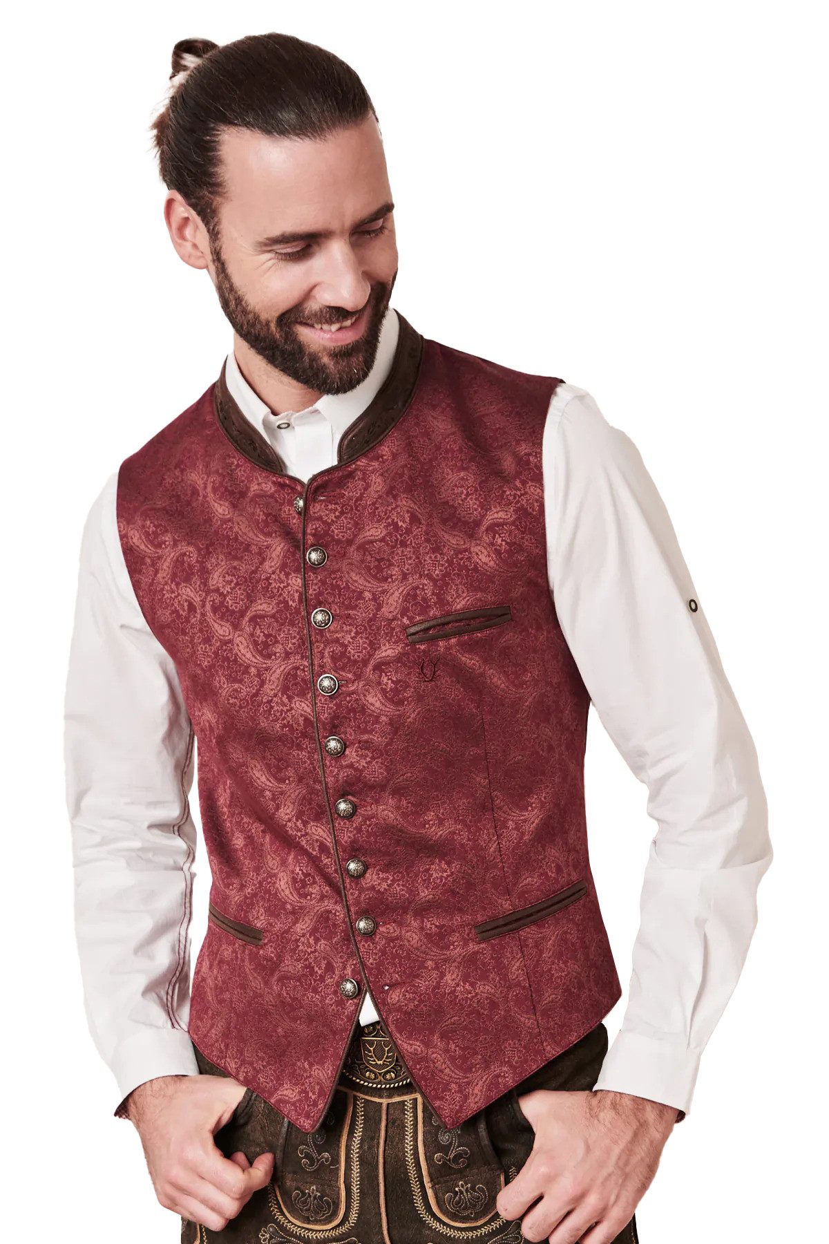 Moschen-Bayern Trachtenweste Adam Trachten Gilet Herrenweste Weinrot Rot