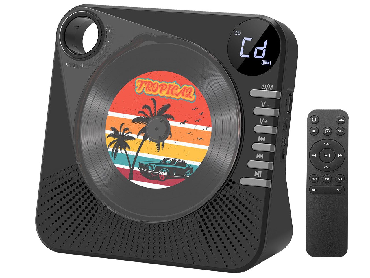 Greadio Tragbarer CD Player mit Bluetooth, Fernbedienung, HiFi,EQ Sound tragbarer CD-Player (Bluetooth 5.1, AUX/USB, für Zuhause, Weiß/Schwarz)