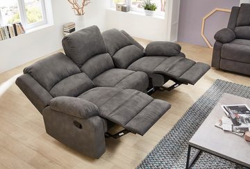 luma-home 3-Sitzer 15131, Sofa mit halbautomatischer Relaxfunktion 204 cm breit, Tonnentaschenfederkern, Bezug Mikrofaser, Vintage Anthrazit