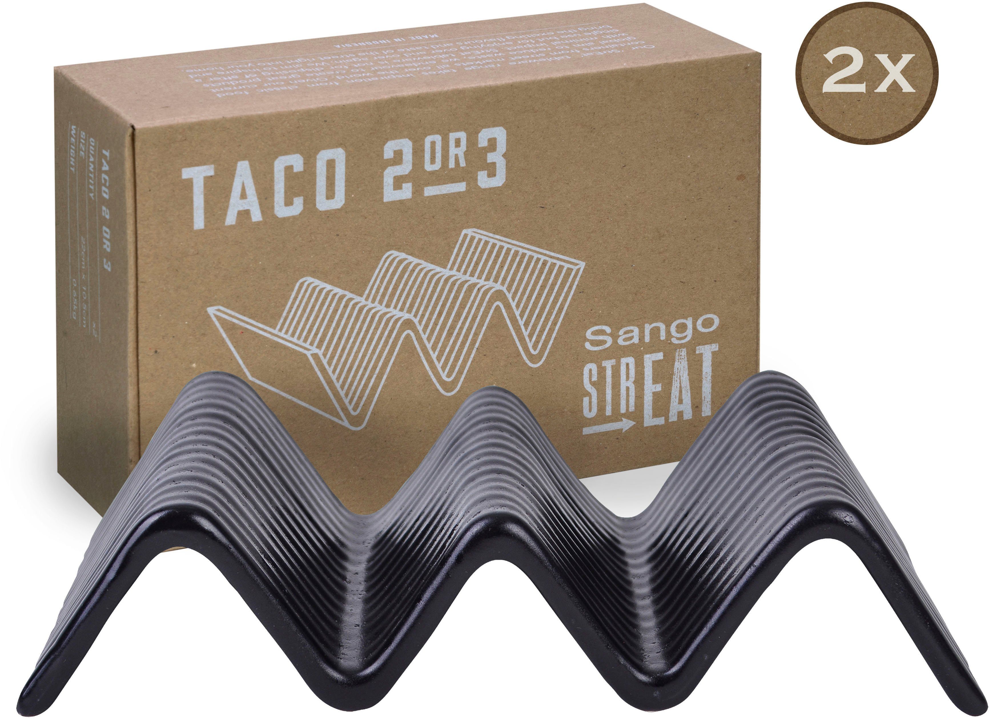 CreaTable Servierplatte Taco (Set, Trend „Streat Food“ Steinzeug, 2-tlg), Topaktueller Set, Stand, Servier schwarz