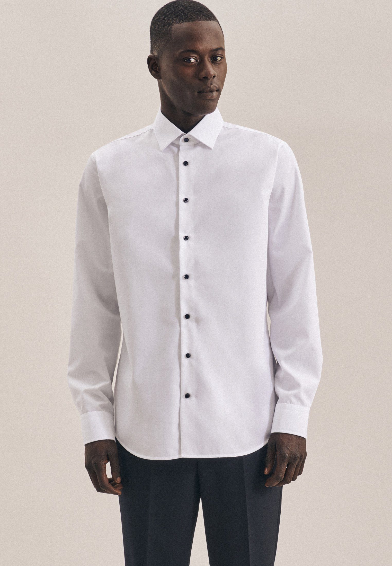 seidensticker Businesshemd Langarm Kentkragen Uni Shaped Weiß Shaped