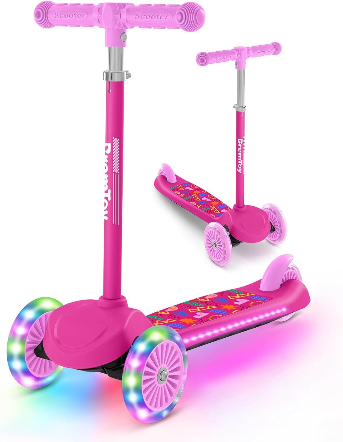 Dreiradscooter Höhenverstellbare Kinderroller mit leuchtendem Deck und PU-LED Rädern