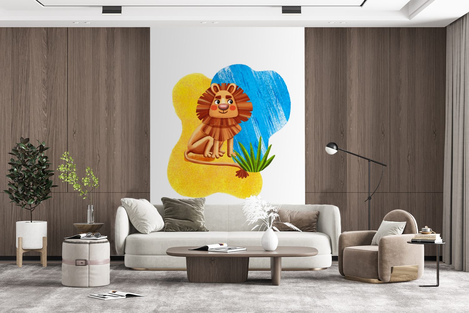 MuchoWow Fototapete - Montagefertig Wohnzimmer, bedruckt, Vinyl Wasser Löwe für Dschungel, Wandtapete (3 St), - Tapete Matt