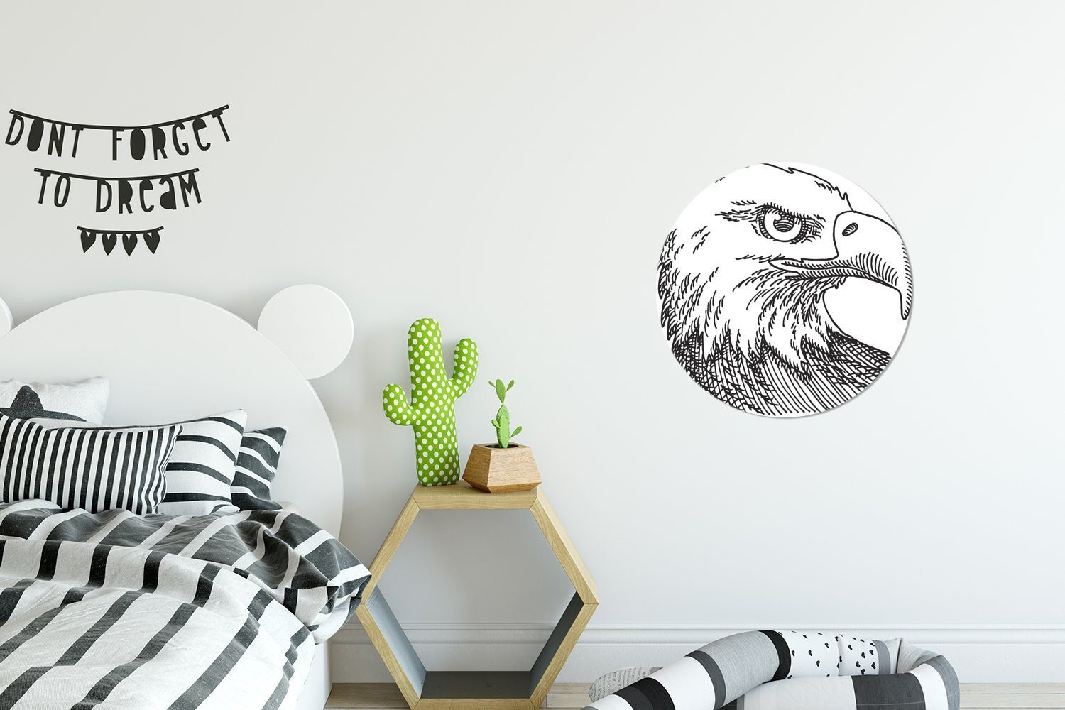 Tapetenkreis St), MuchoWow Weißkopfseeadlers des eines Rund, Schwarz-Weiß-Abbildung Tapetenaufkleber, Kopfes (1 Kinderzimmer, für Wohnzimmer Wandsticker