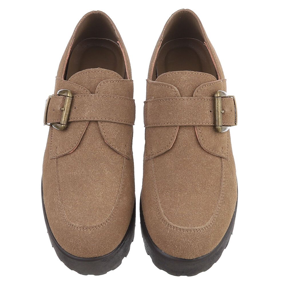 Ital-Design Damen Plateau Halbschuh mit Schnalle und Blockabsatz Slipper (92269352) Blockabsatz Mokassins in Hellbraun – Bild 4 von 5