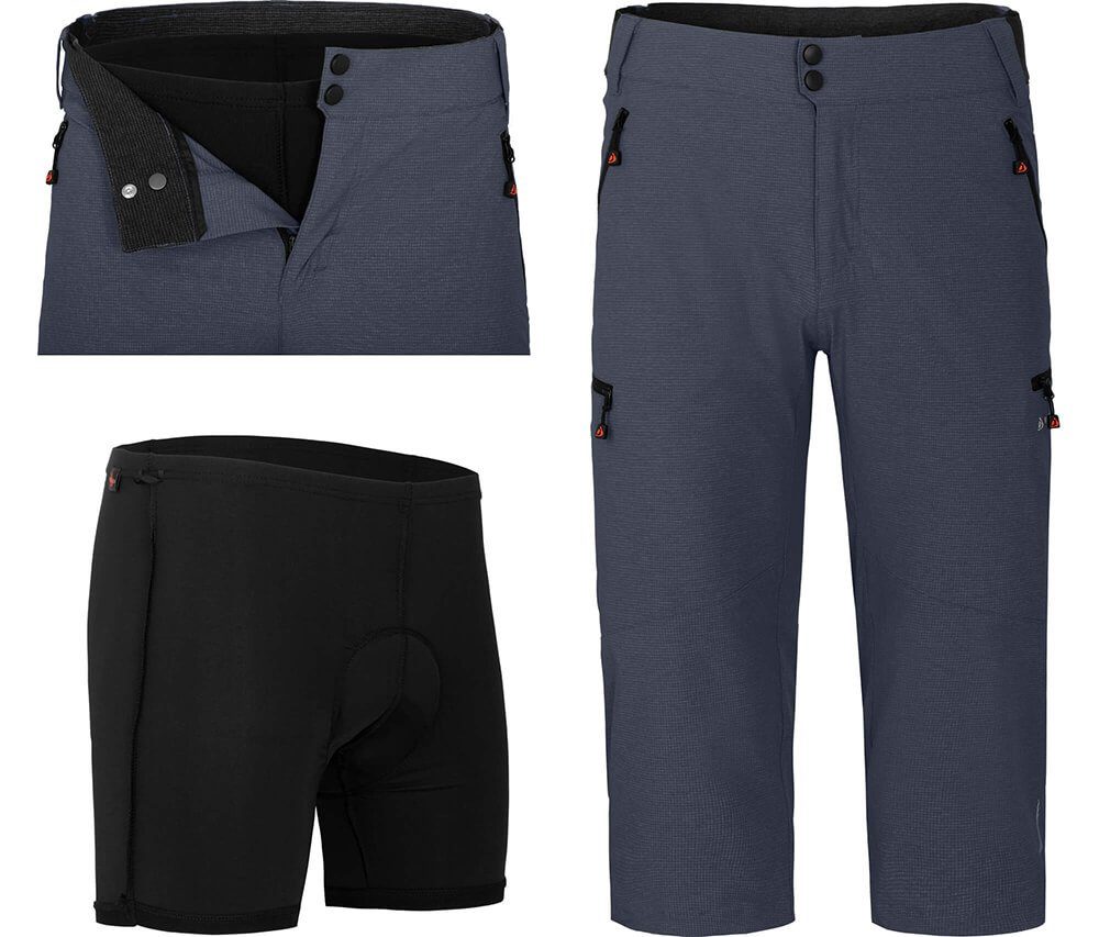 Bergson Fahrradhose PORVOO Capri (mit gepolsterter Innenhose) Herren 3/4 Radhose, robust, elastisch, Normalgrößen, grau/blau