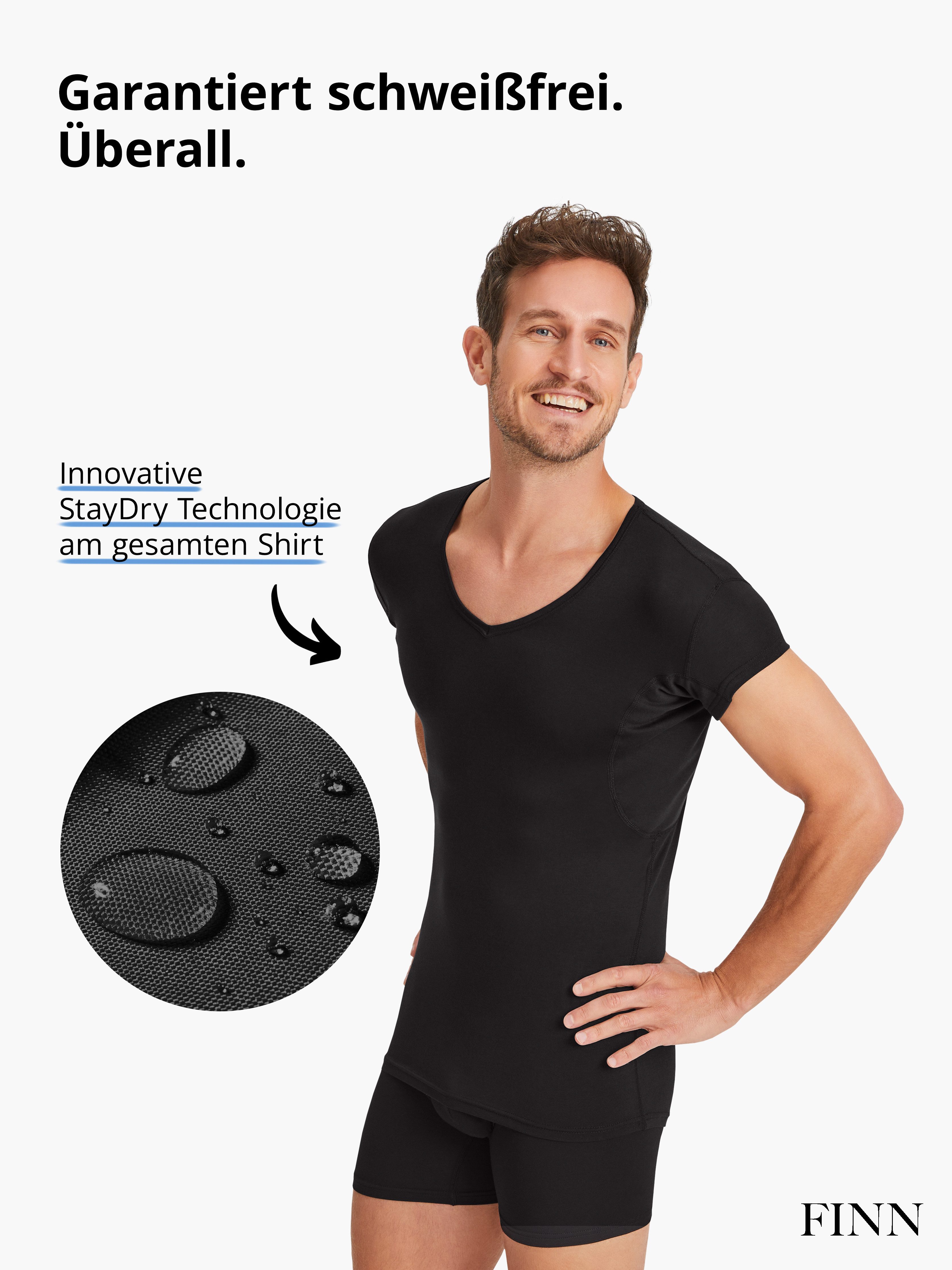FINN Design Funktionsunterhemd Wasserabweisendes Anti-Schweiß Shirt Herren mit verkürztem Ärmel Schutz vor Schweißflecken und Schweißgeruch am gesamten Oberkörper