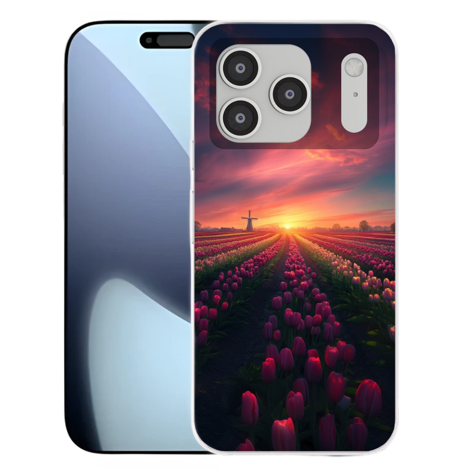 MuchoWow Handyhülle für Apple iPhone 17 Pro Windmühle - Sonnenuntergang - Landschaft, Smartphone-Bumper, Print, Handy Schutzhülle Dünn
