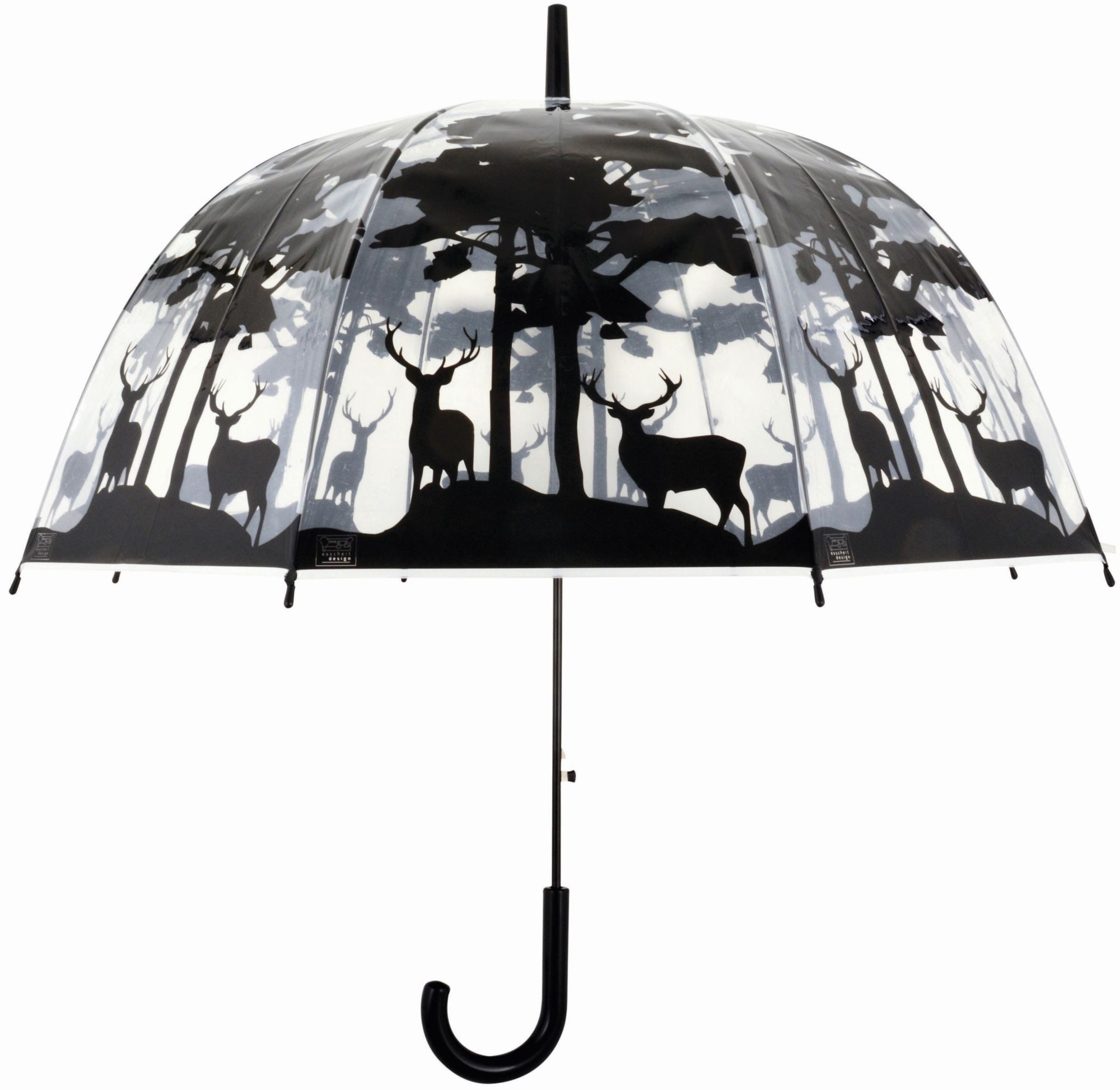 esschert design Stockregenschirm, Schirm transparent Wald aus POE, Metall und PP