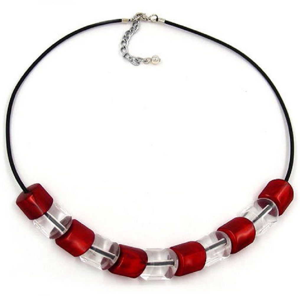 unbespielt Collier Kette Kunststoff-Schrägperle rot-kristall auf Gummi Länge 45 cm, Modeschmuck für Damen