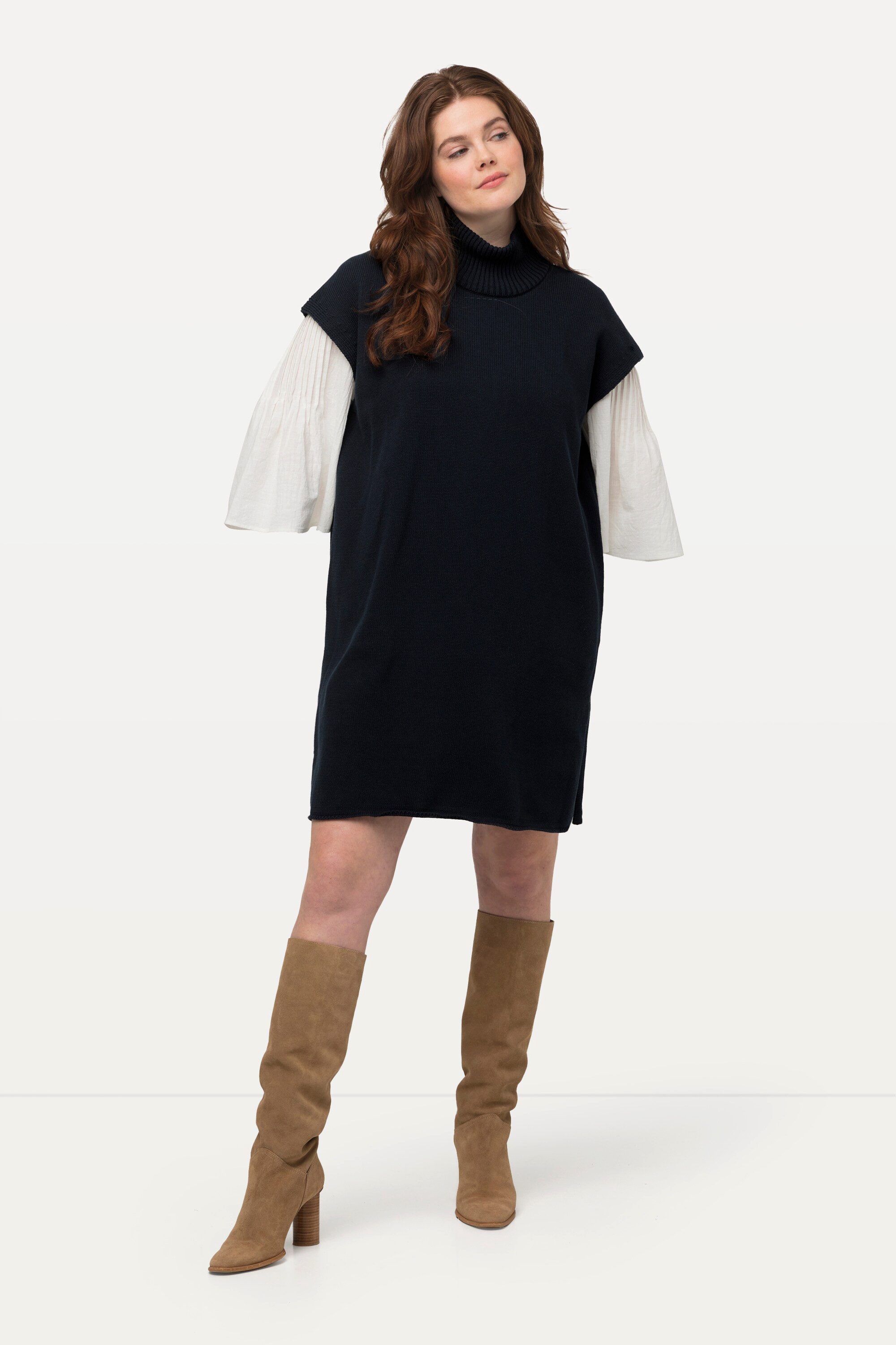 Ulla Popken Midikleid Strick-Minikleid Rollkragen ärmellos Biobaumwolle