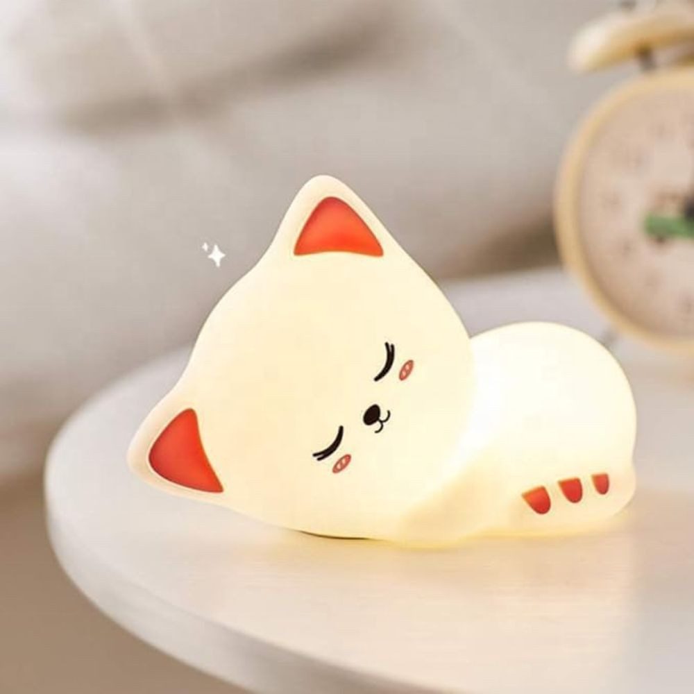 Wrischan Nachtlicht Katzen Nachtlicht LED Silikon Lampe Kinderzimmer Touch Nachtlampe USB, LED fest integriert, Touch Funktion, weiches Silikon, wasserfest