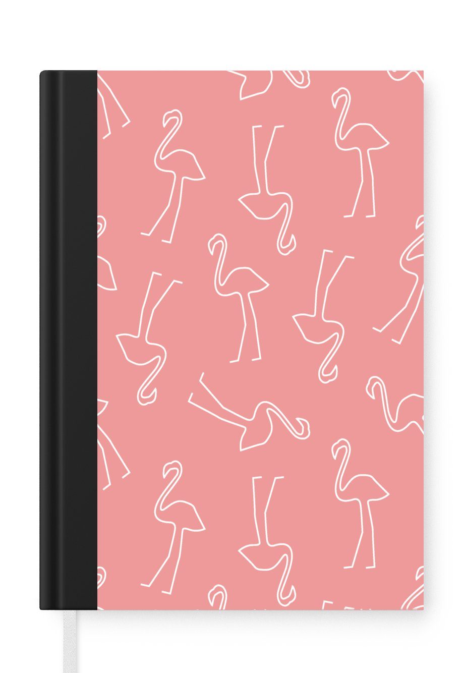 MuchoWow Notizbuch Flamingo - Linienkunst - Rosa - Muster, Journal, Merkzettel, Tagebuch, Notizheft, A5, 98 Seiten, Haushaltsbuch