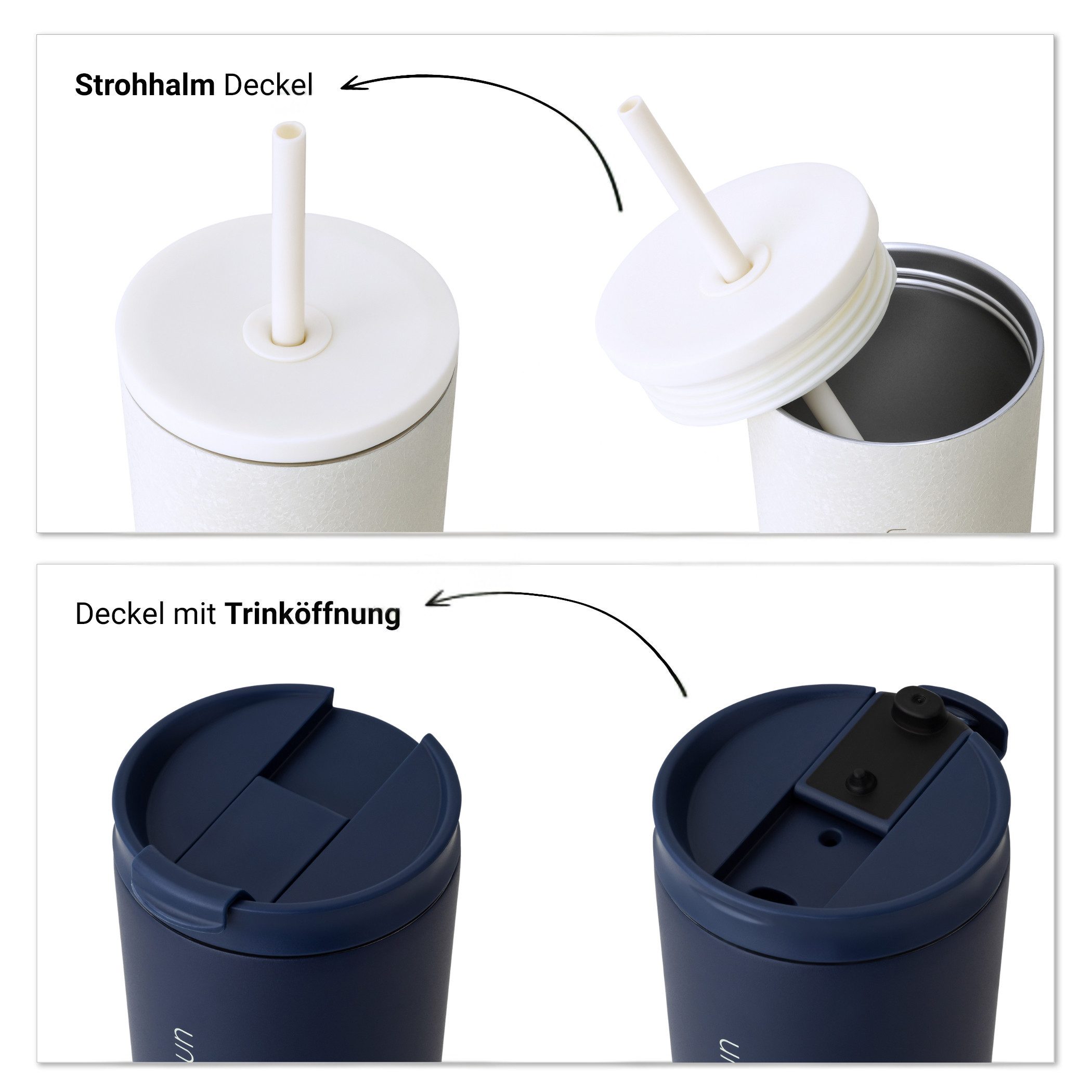 Vinsun Thermobecher Edelstahl Becher mit Strohhalm 480ml - Isolierbecher auslaufsicher, 4-tlg., Edelstahl, Doppelwandig isoliert, BPA frei, bruchfest, Kalt- und Heißgetränke
