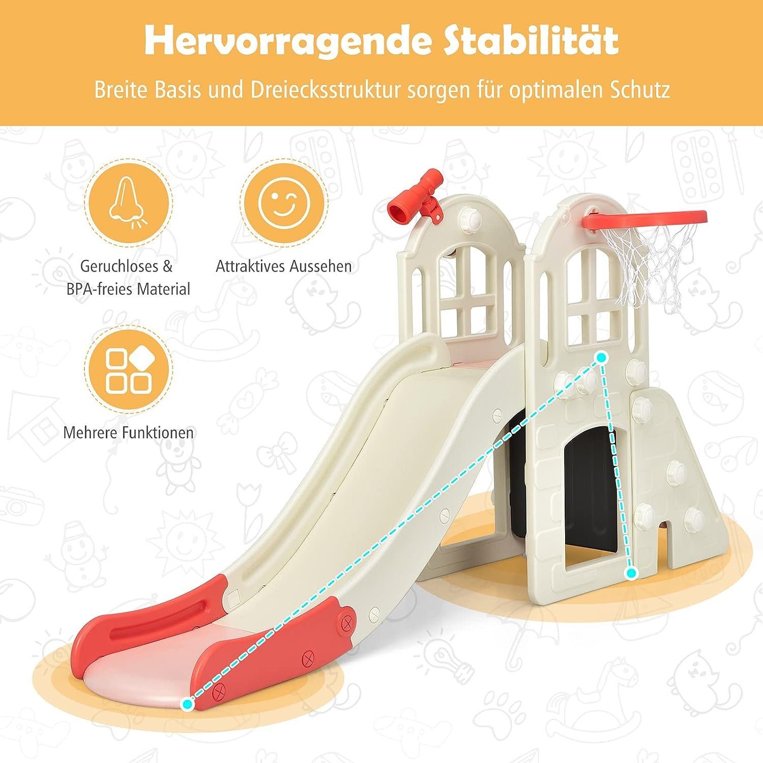 KOMFOTTEU Rutsche 6 in 1 Kinderrutsche, mit 140cm Rutschbahn, für 3-8 Jahre