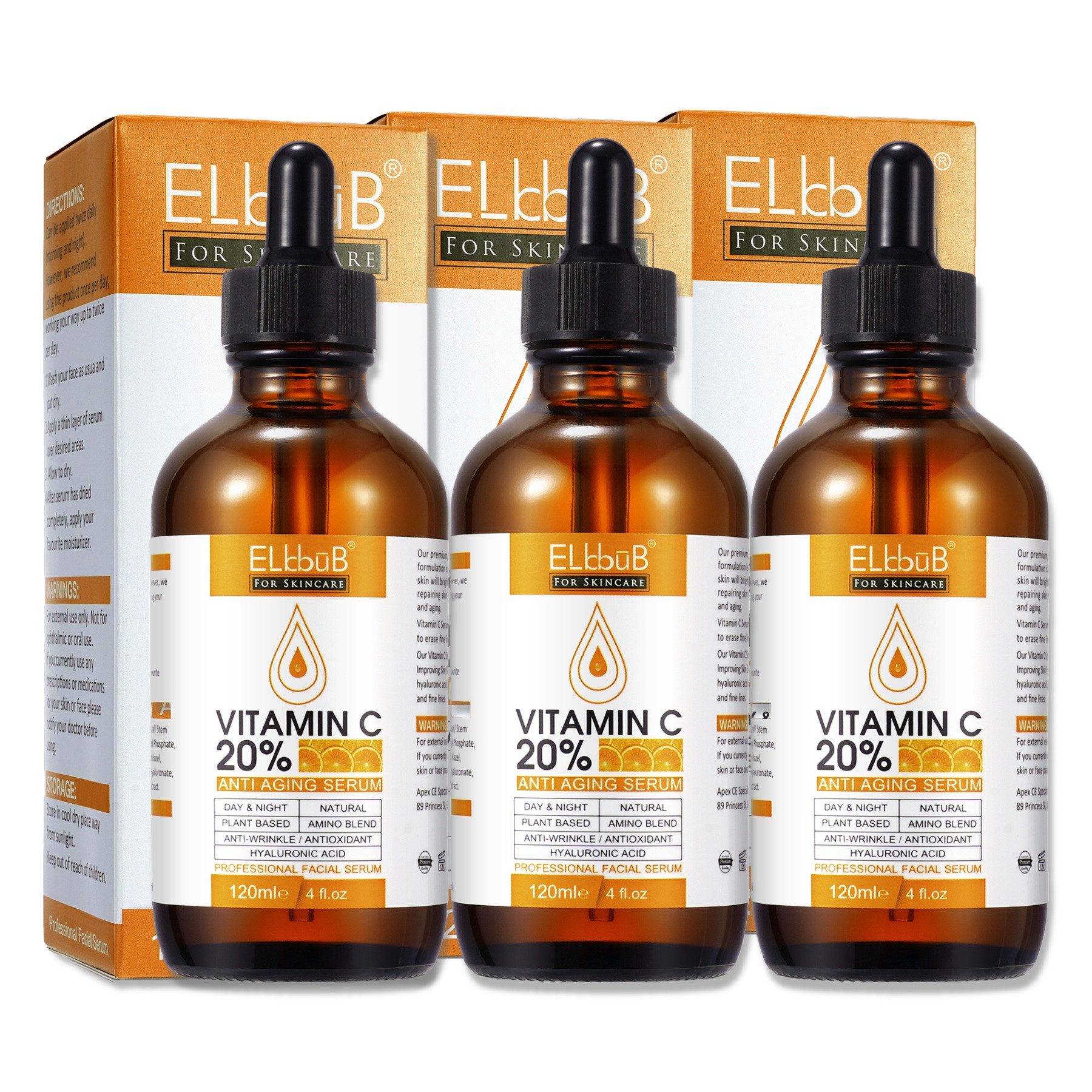 P-Beauty Cosmetic Accessories Gesichtsserum mit Vitamin C und E Hyaluronsäure 120ml, 3-tlg.