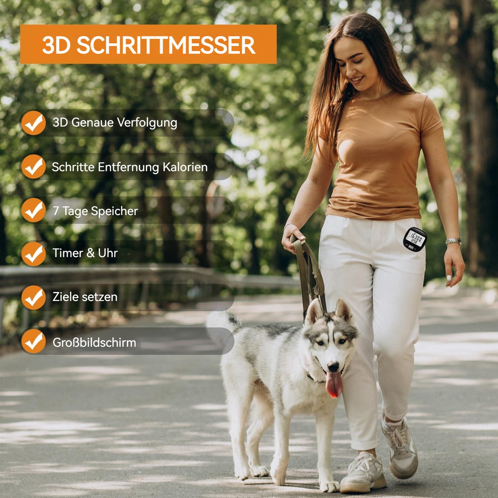 Minicloss Schrittzähler 3D-Schrittzähler, Schrittzähler mit größerem Display, mit abnehmbarem Clip und Trageband, Fitness-Schrittzähler