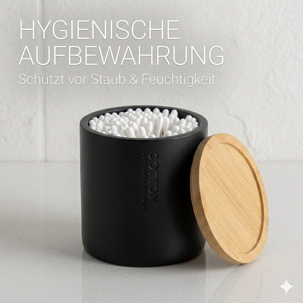 TENDANCE Wattestäbchenspender Wattedose Wattepadspender Kosmetikdose Wattebehälter Polyresin/Bambus