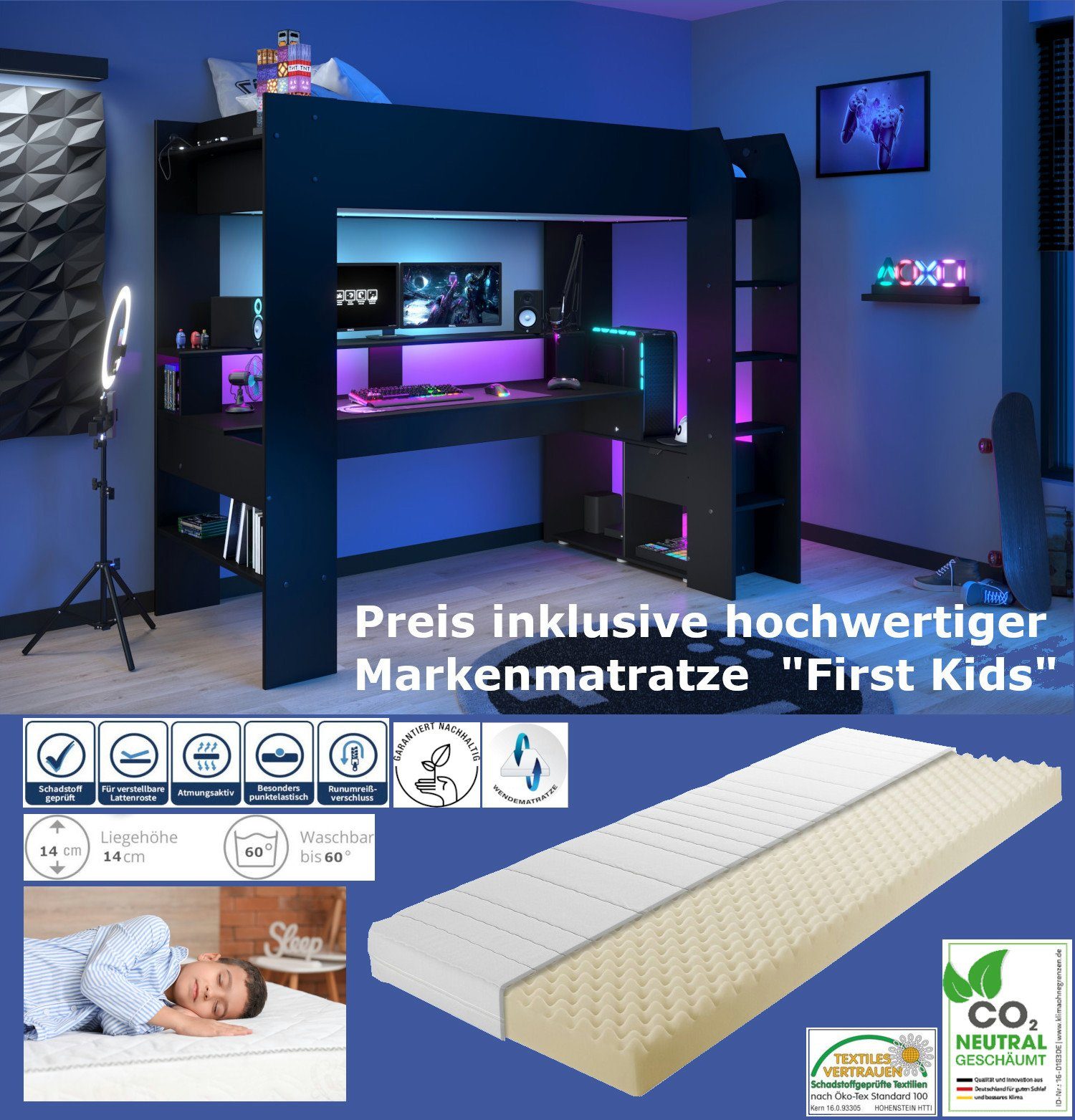 Parisot Hochbett Gaming Hochbett "Online 1" günstig online kaufen