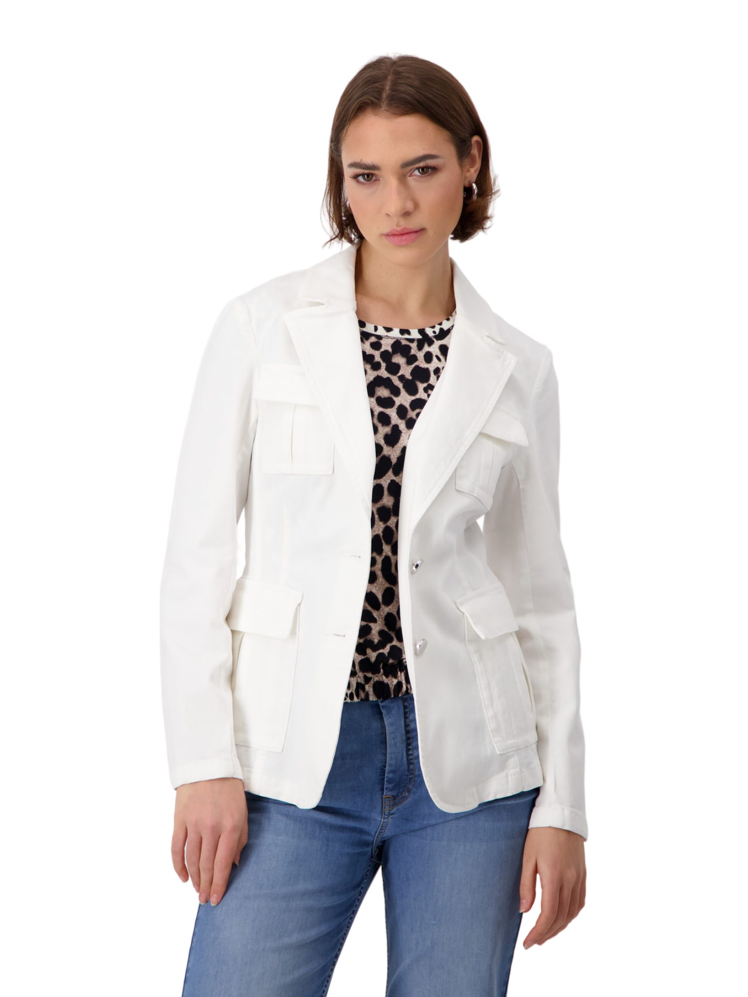 Monari Jackenblazer weiß,Casual,Baumwolle,Unifarben,Reverskragen,Lang,Regular Fit