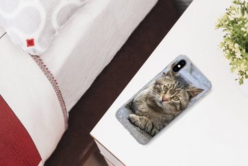 MuchoWow Handyhülle Katze - Tier - Braun - Mädchen - Kinder - Jungen - Kind, Handyhülle Apple iPhone Xs, Smartphone-Bumper, Print, Handy