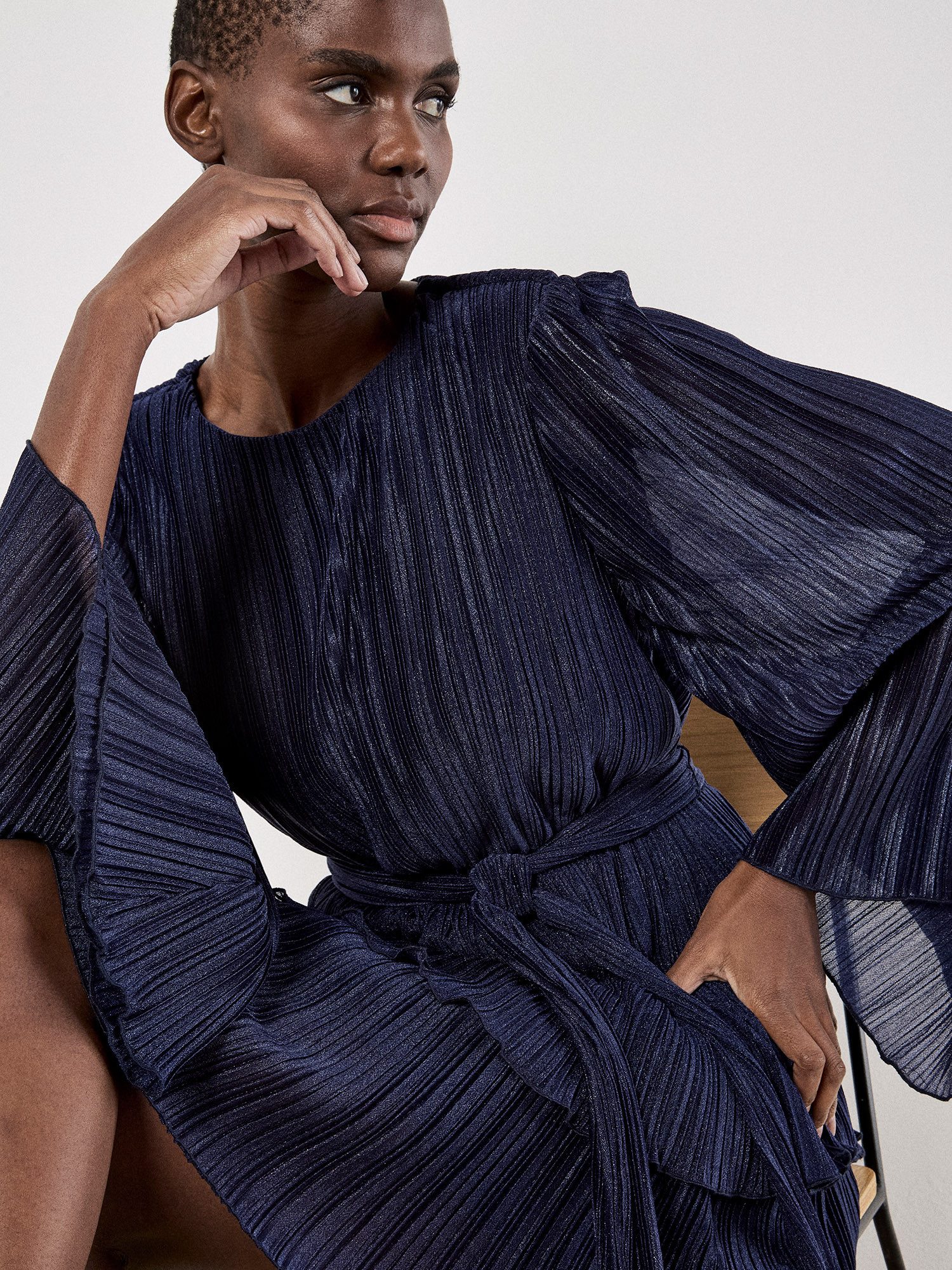 Apricot Plisseekleid Plisseekleid mit Stufenrock