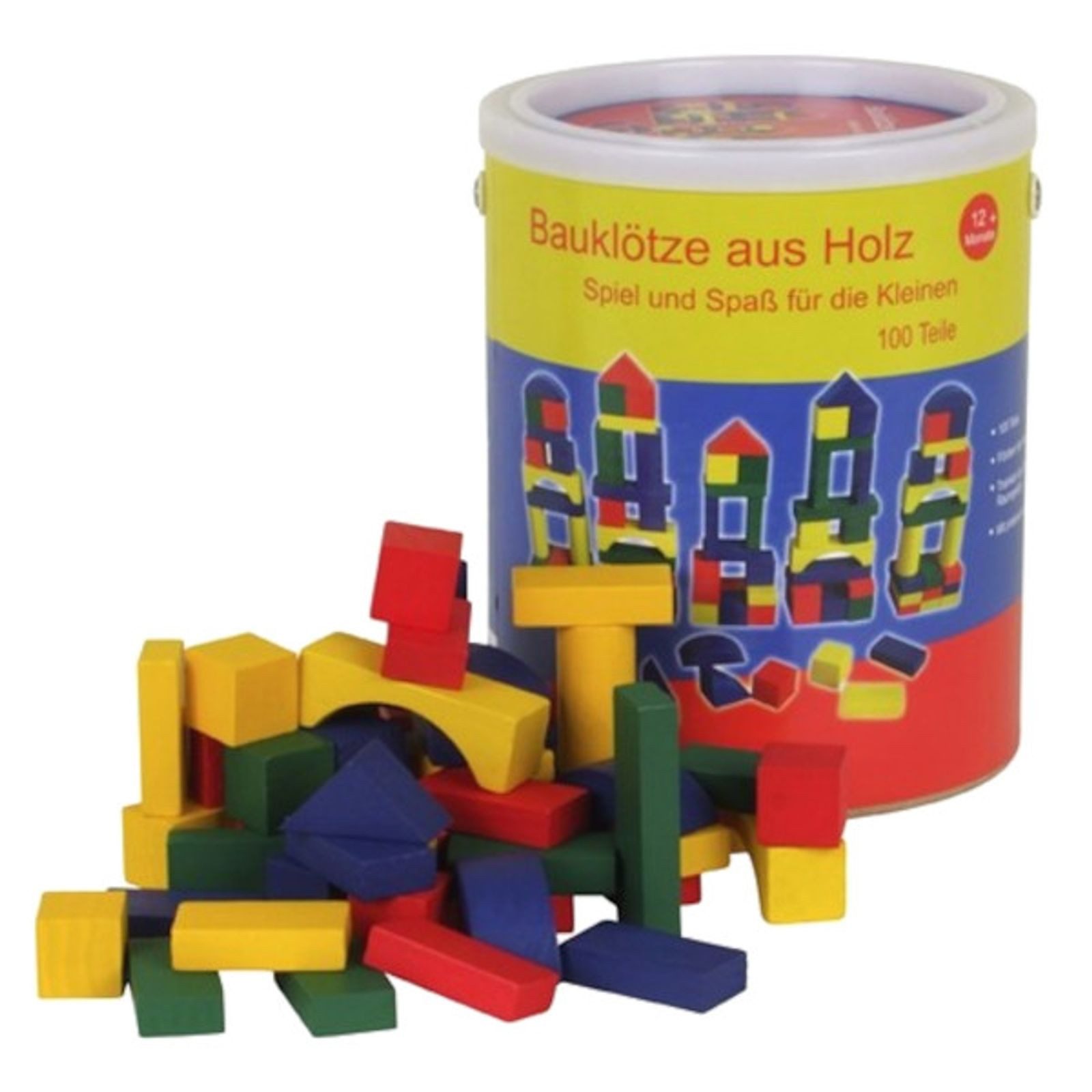 BURI Holzbauklötze bunt 100 Stück Holzbaukasten