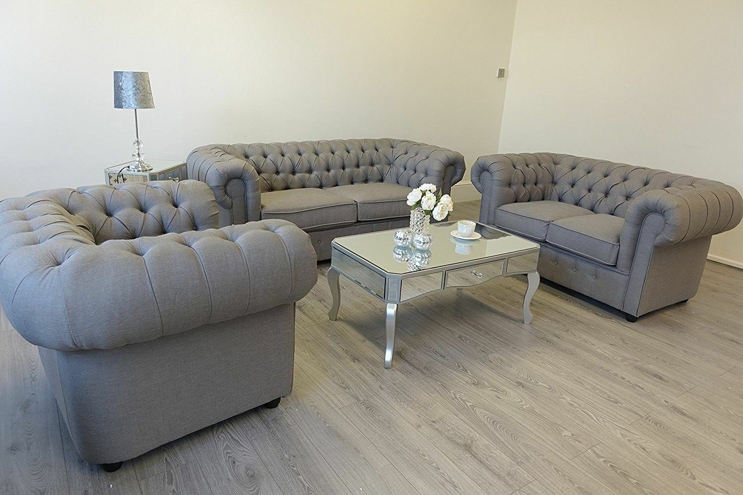 JVmoebel Sofa Graue Chesterfield Couch Polster Europe Leder 3+2+1, Sofas Sofa Made Sofagarnitur in