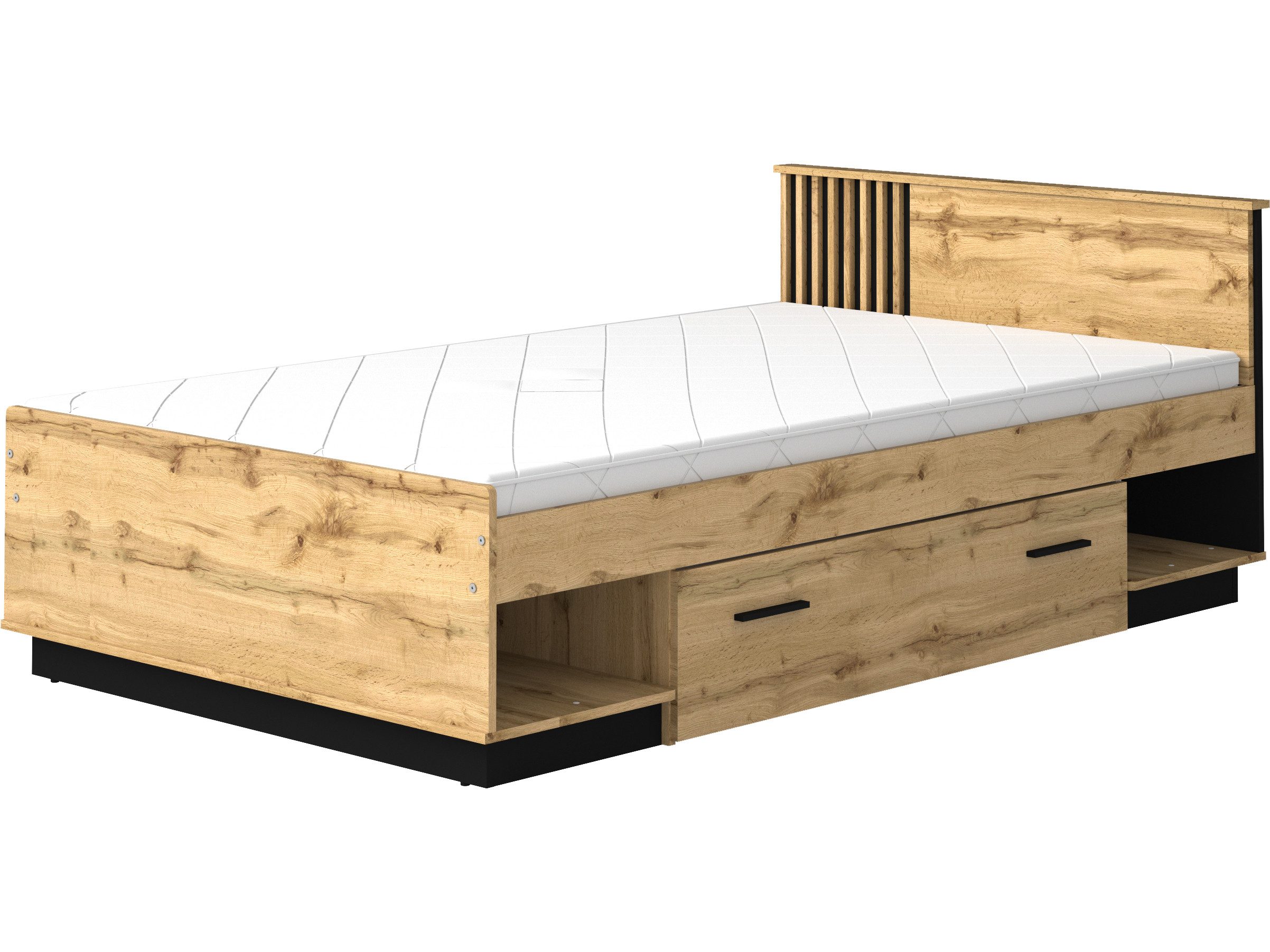 Beautysofa Holzbett LAMELO 120x200 cm mit Matratze & Schublade (Lamellen-Kopfteil, Holzbett 120x200 cm mit Matratze, Bettkasten, Schublade), Stilvolles mit Holz – Bild 5 von 5