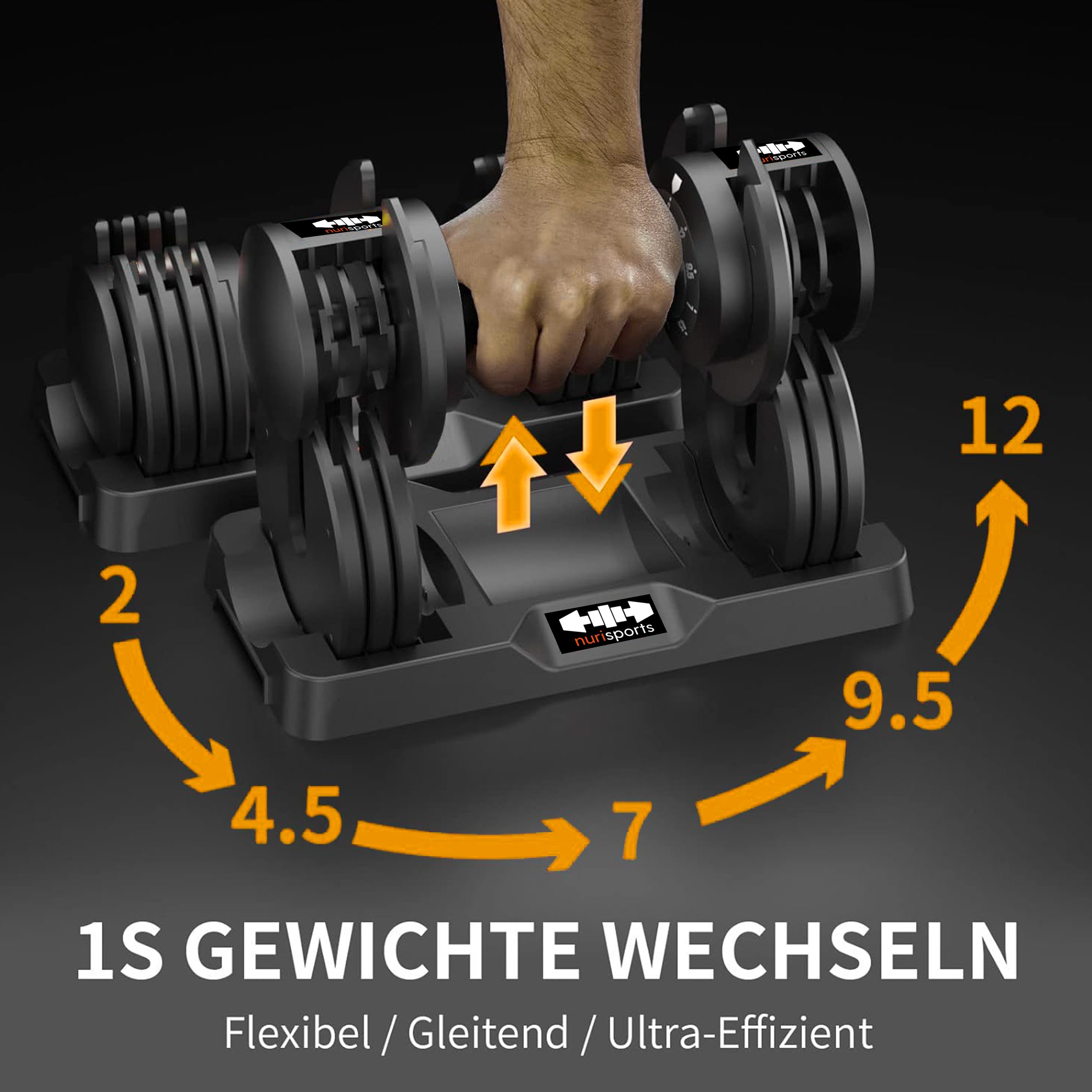 Close Up Kurzhantel nurisports Hantel verstellbar 5 Gewichtsstufen, 2 kg -12 kg
