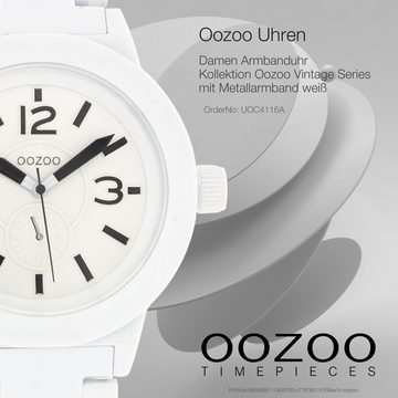 OOZOO Quarzuhr Oozoo Unisex Armbanduhr Vintage Series, (Analoguhr), Damen, Herrenuhr rund, groß (ca. 45mm) Metallarmband weiß