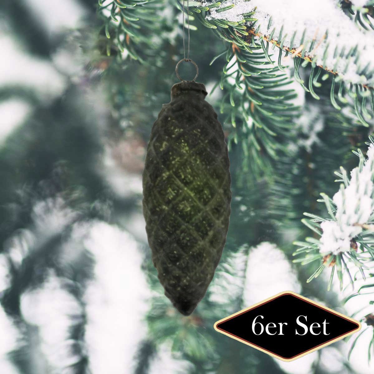 Antikas Weihnachtsfigur Weihnachtskugel Tannenzapfen grün, strukturiert, 15 cm – handgemacht