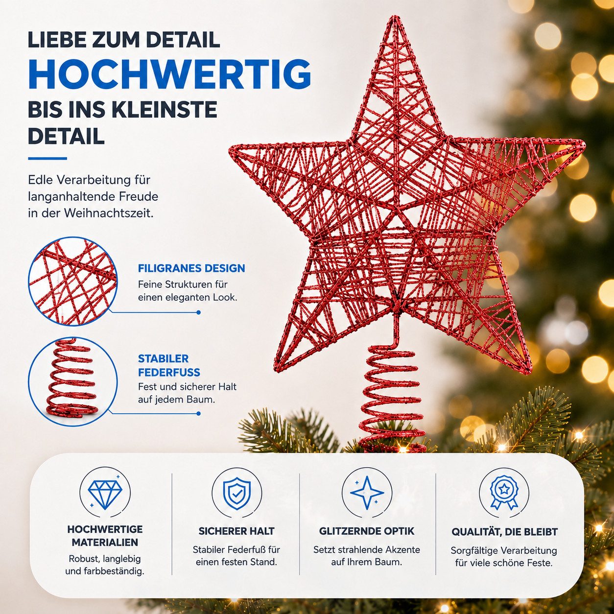 MerryXmas Christbaumspitze Christbaumspitze in Sternform zum Aufstecken, Gold, Silber oder Rot – Bild 5 von 5
