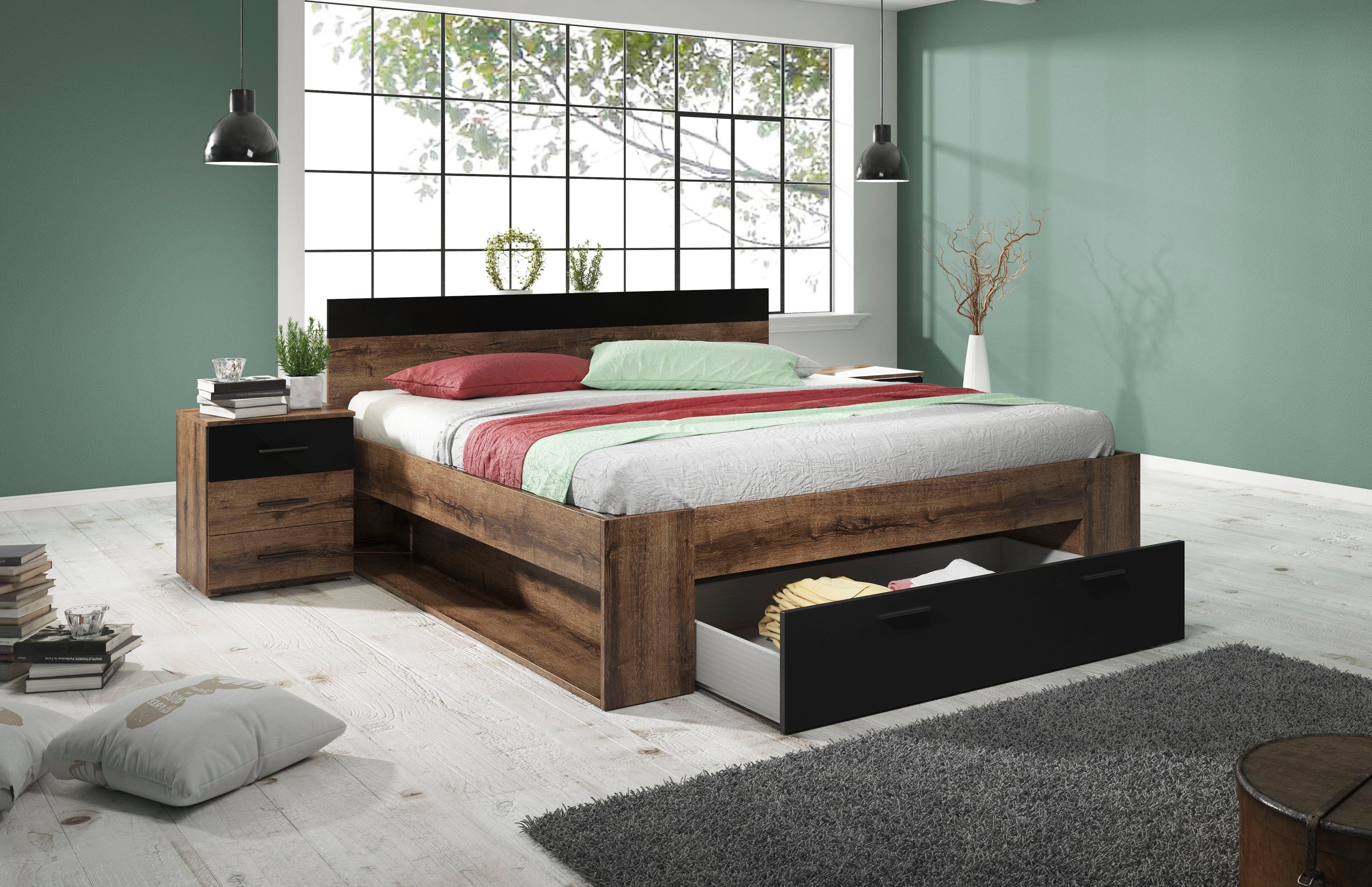 Home affaire Nachtkommode Beta Breite 46 cm, moderner Nachtschrank, Nachttisch, Nachtkonsole mit 3 Schubladen