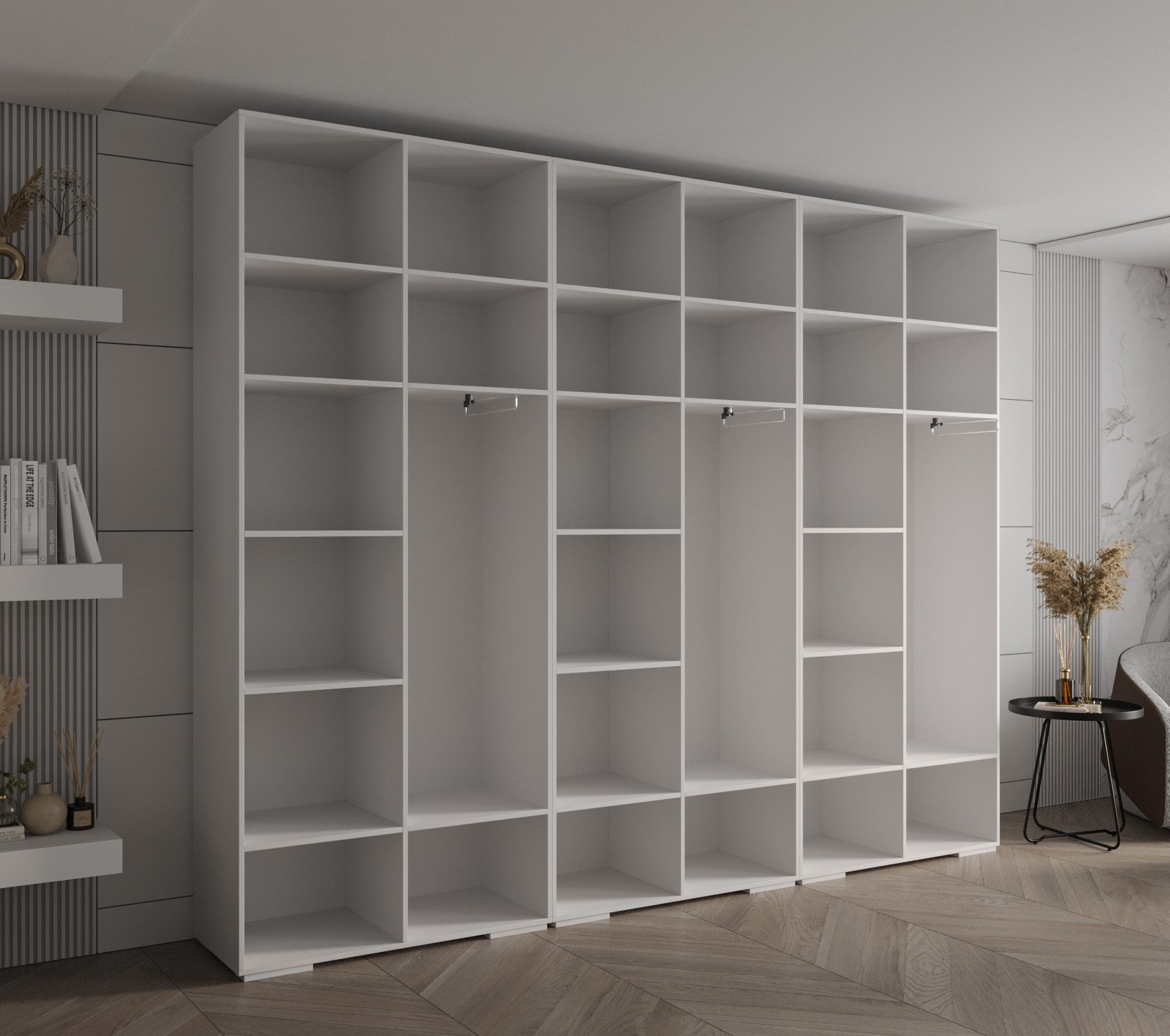 MOEBLO Schrankmodule IVONA 3 (goldene Griffe, elegante Garderobe, glamouröser Stil, Schrank Garderobe Schiebtüren Schlafzimmer, Modularer Kleiderschrank)