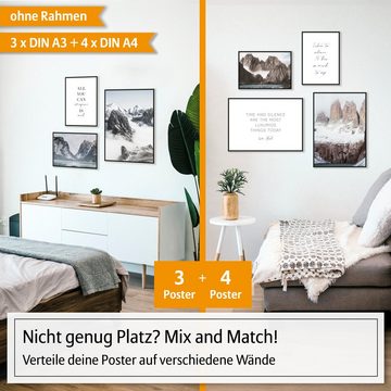 Hyggelig Home Poster Premium Poster Set - 7 Bilder Wandbilder Wohnzimmer Deko Collage, Natur (Set, 7 St), Knickfreie Lieferung Qualitätsdruck Dickes Papier