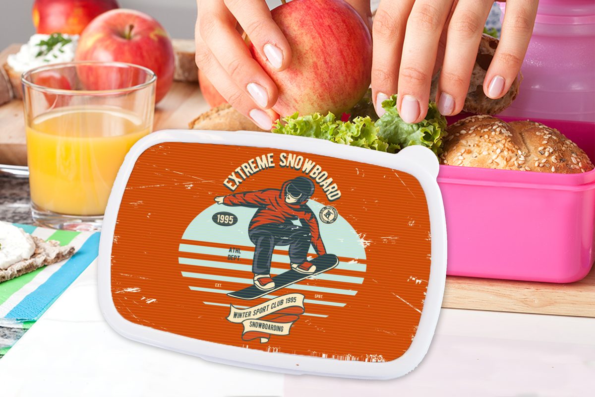 MuchoWow Lunchbox Snowboard - für rosa (2-tlg), Brotdose Brotbox Erwachsene, Kunststoff Kunststoff, Zitat - Vintage, - Mädchen, Snackbox, Mann Kinder