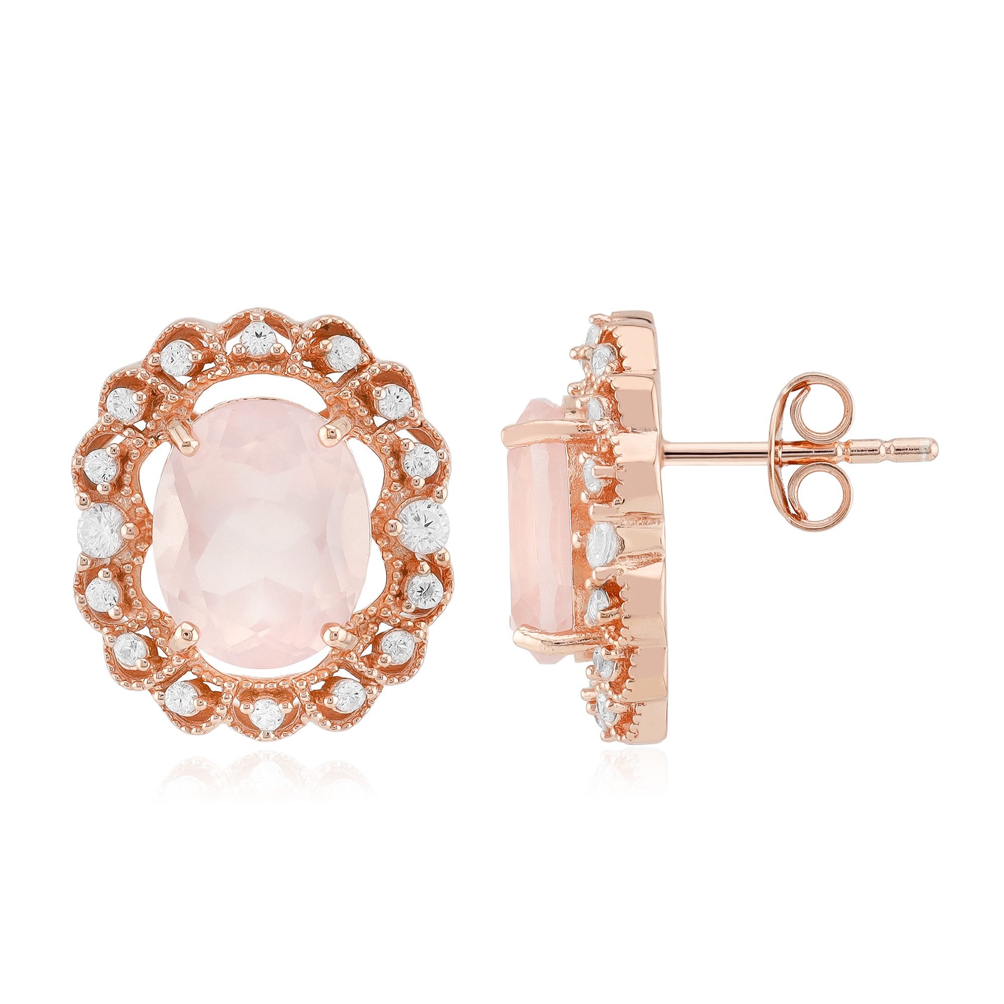 Cavill Ohrring-Set Ohrringe aus Rosenquarz mit Roségold-Vermeil-Beschichtung (2-tlg)
